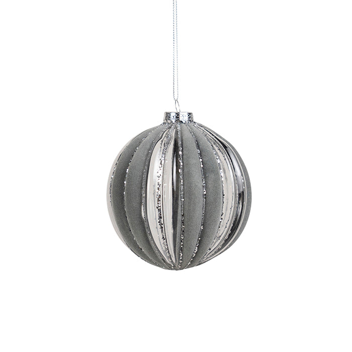 Dark Silver Ribbed Baubles 10cm