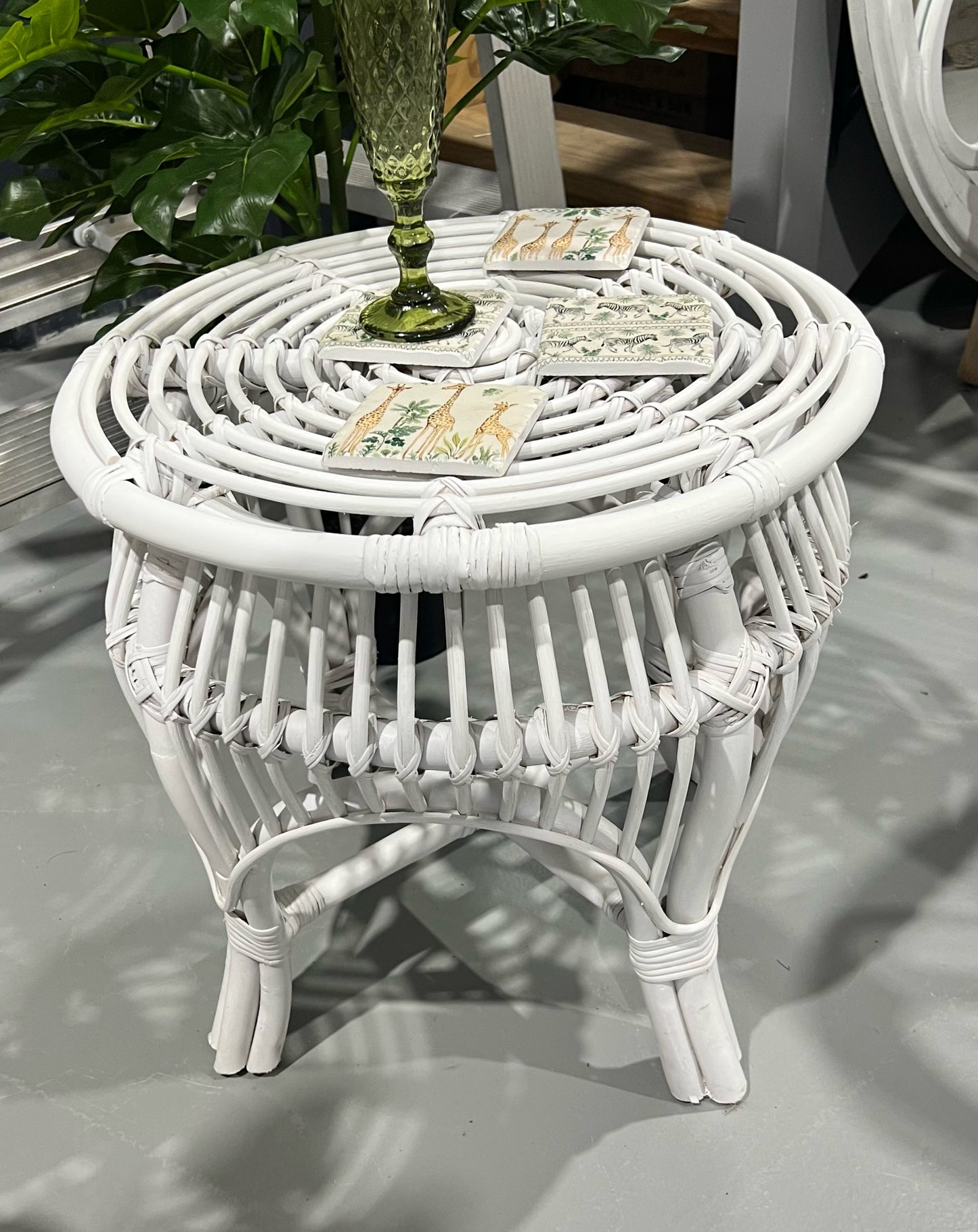 Rattan White Coffee Table 50cm