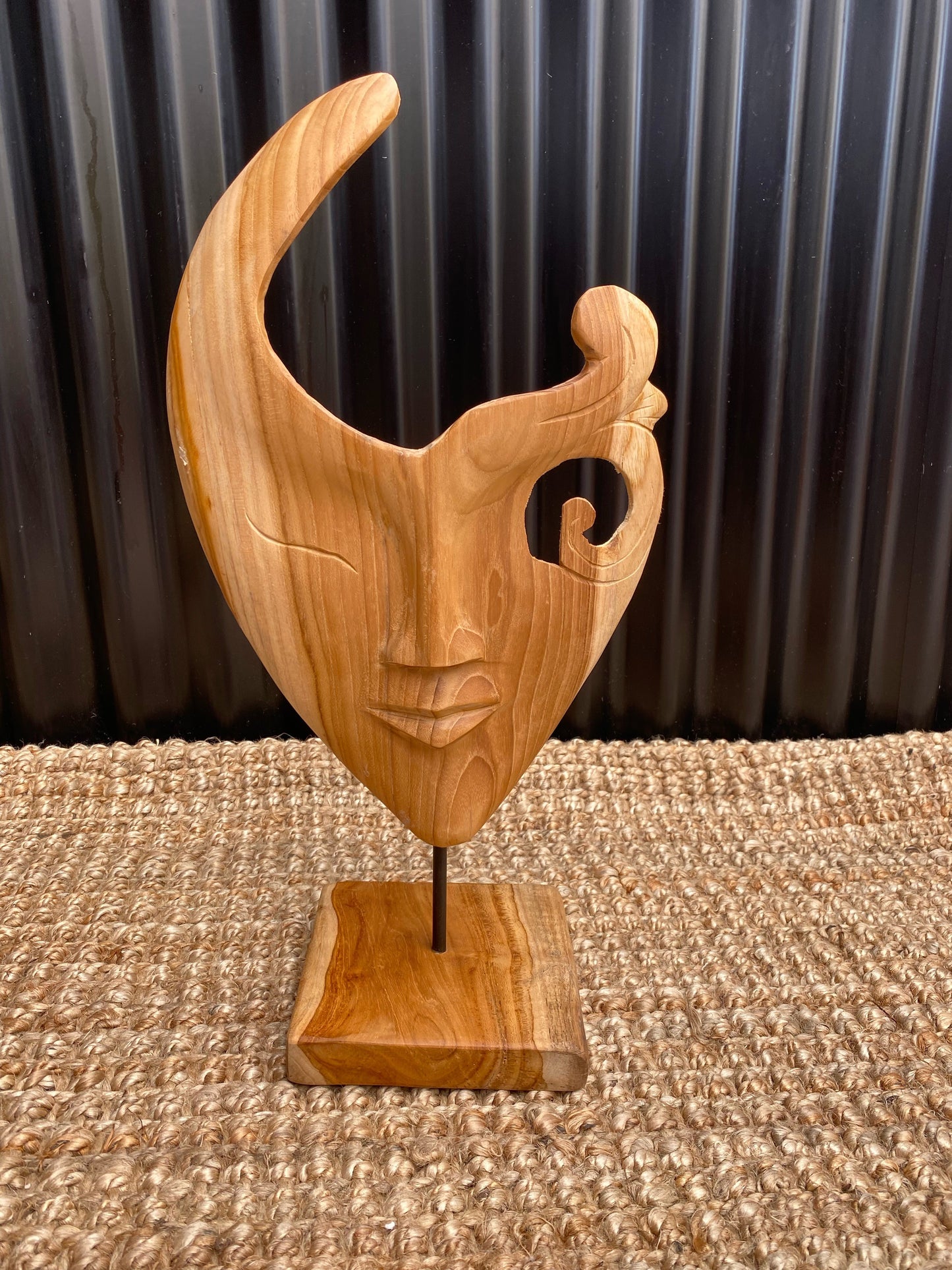 Teak Mask on Stand Natural