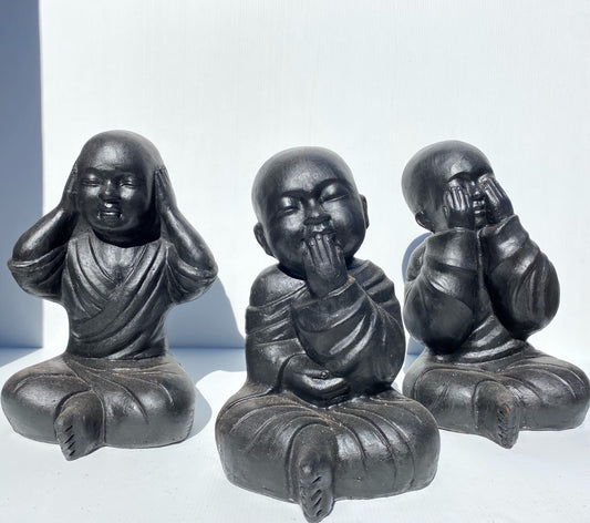 Sitting Monk Hear, See, Speak Black 40cm