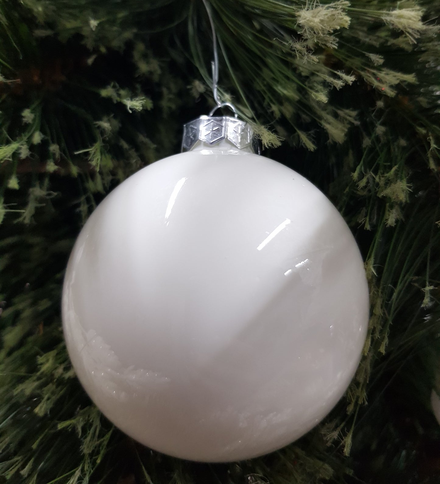 White Glass Baubles 8cm