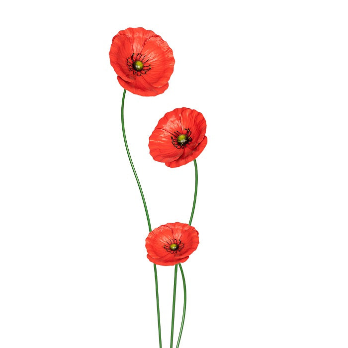 Red Poppy Garden Stake Set 3