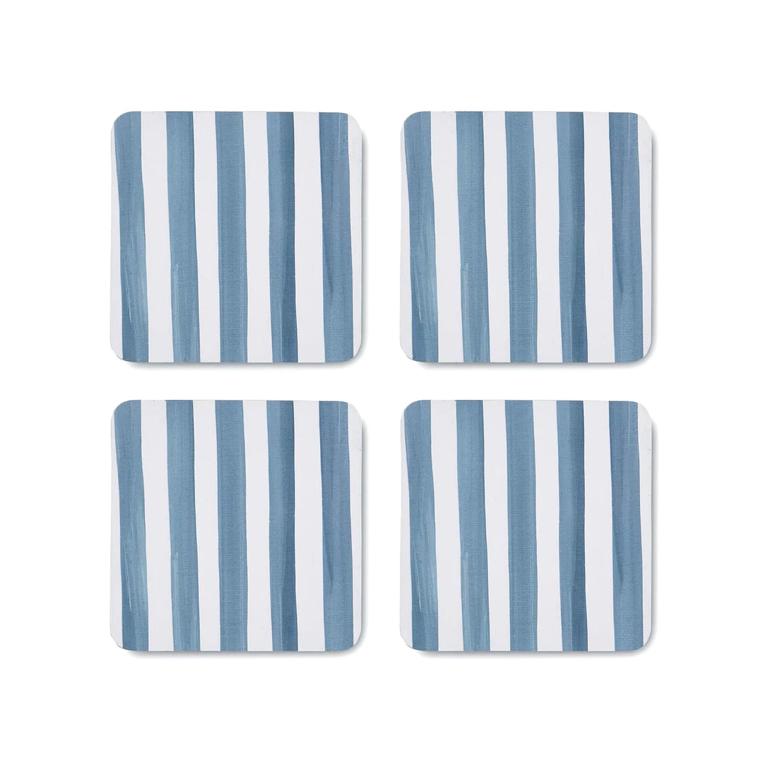 Taylor Stripe Blue Square Coaster Set 4