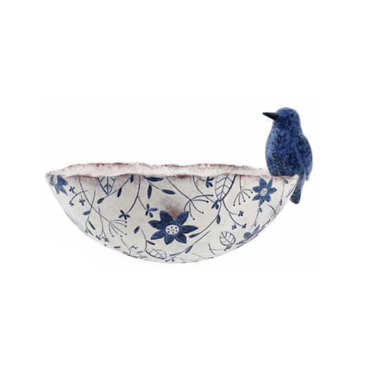 Blue Patterned Wall Pot with Bird