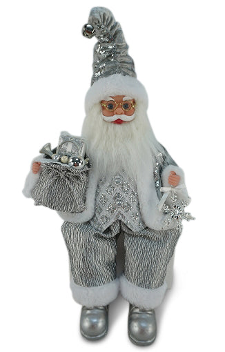 Silver Santa Sitting with Music