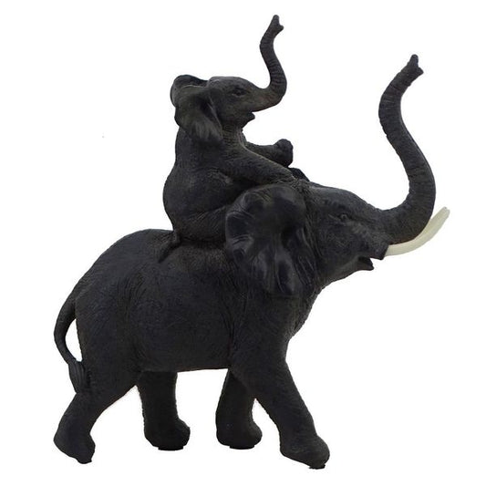 Savanna Resin Black Elephant Carrying Child