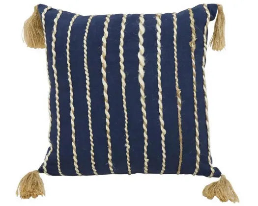 Eilish Embroidered Cushion Navy/Jute