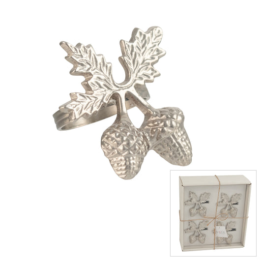 Keys Accorn Napkin Ring Silver Set 4