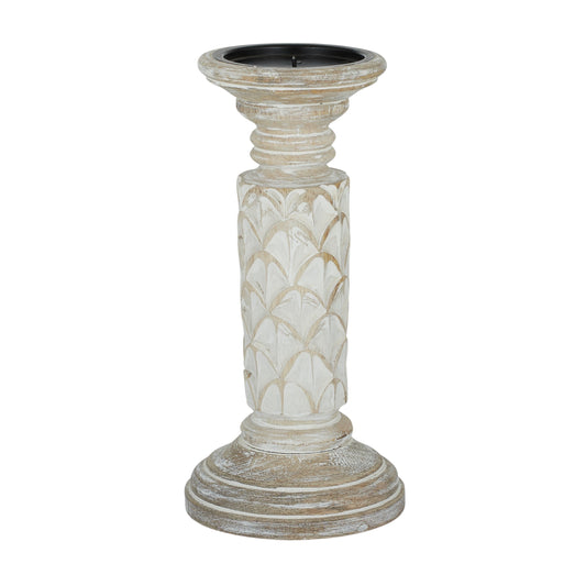 Sirena Wood Candleholder Large White