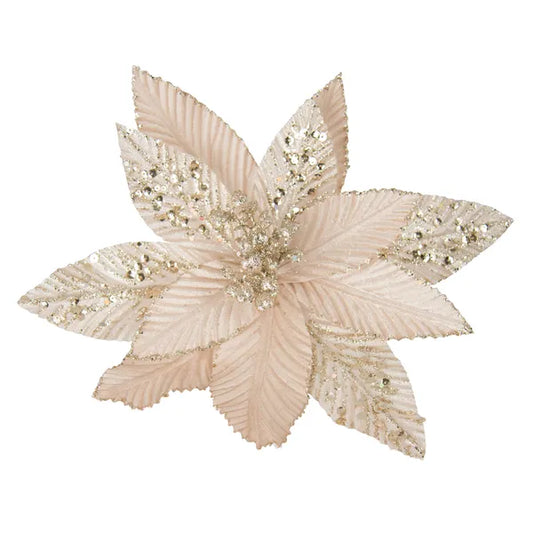 Clip Poinsettia Champagne Ribbed Glitter