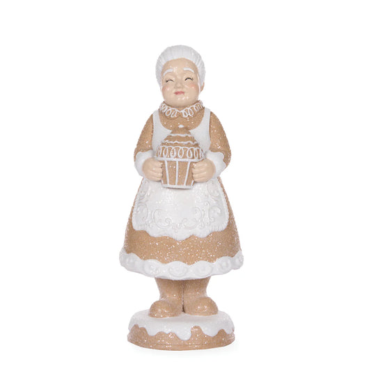 Piped Gingerbread Mrs Claus with Cake