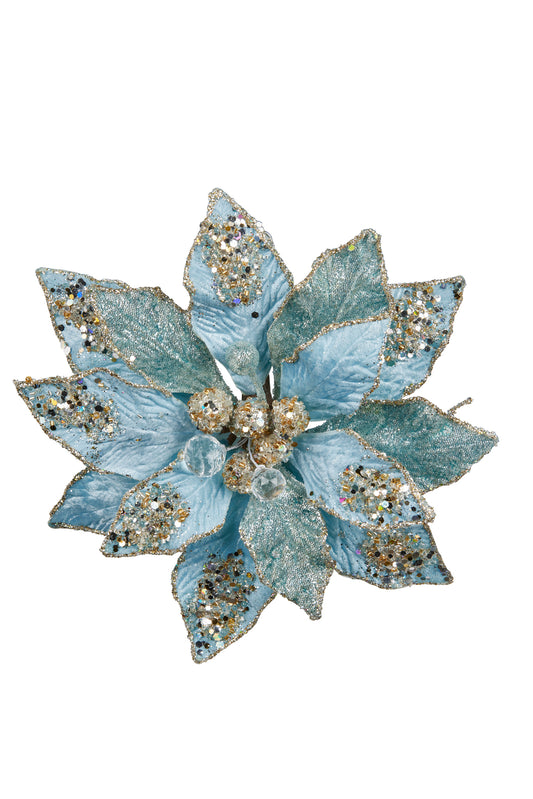 Soft Blue Poinsettia Clip on 20cm