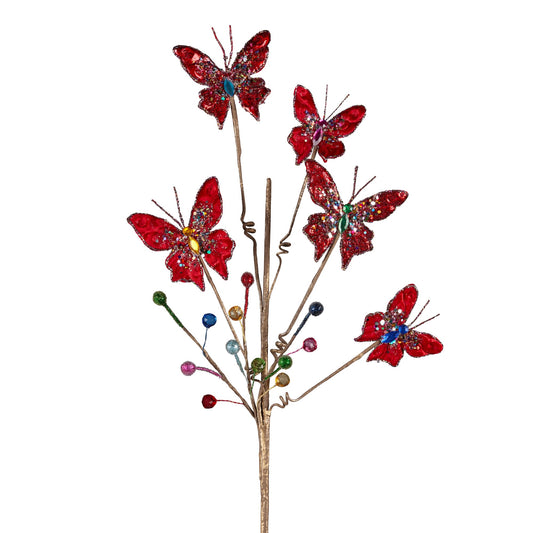 5 Red Butterflies Stem 75cm