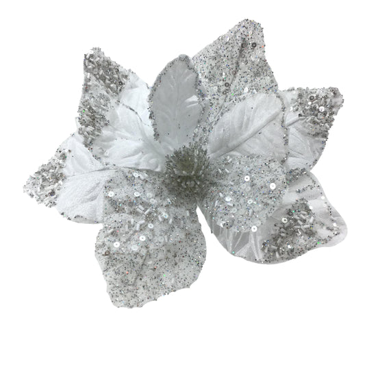 White Silver Poinsettia 32cm