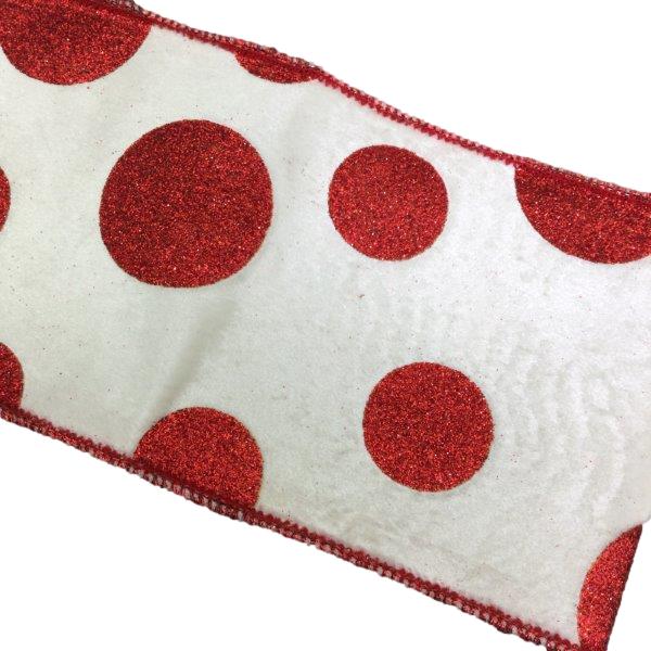 White Red Glitter Polka Dot Ribbon
