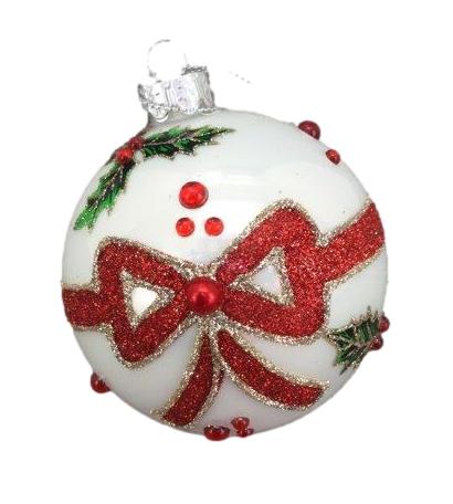 White Ball Red Bow Hanging Ornament