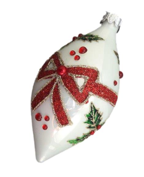 White Ball Long Drop Red Bow Ornament
