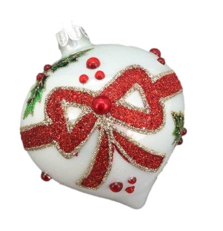 White Drop Red Bow Ornament