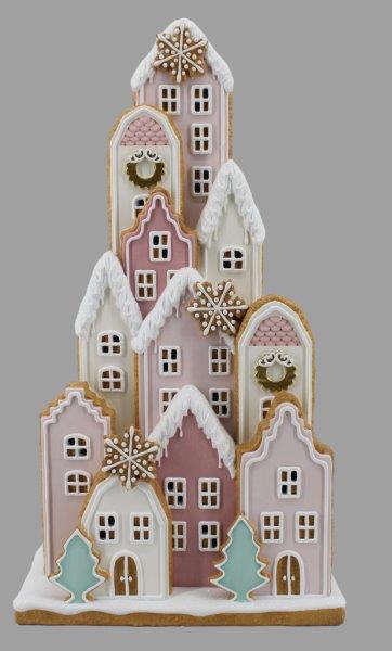 Pink Led Gingerbread Village