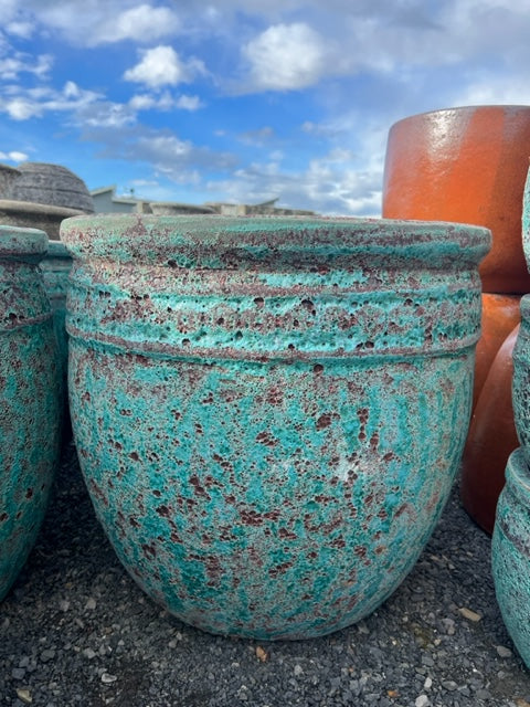 Green Lava Rock Coin Pots Large