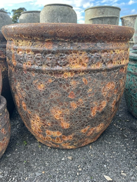 Brown Lava Rock Coin Pot Large
