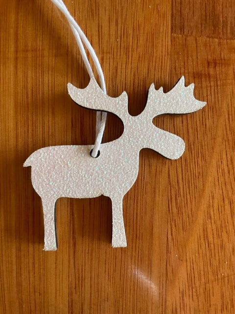 White Glitter Xmas Moose Deco