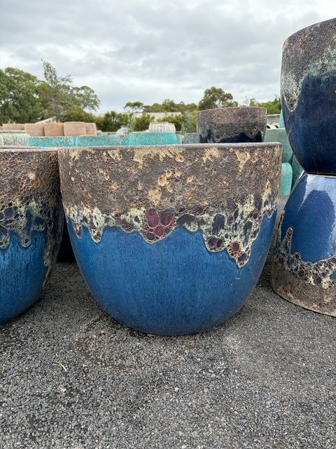 XL Lava Rock Blue Glaze Egg Pot Large