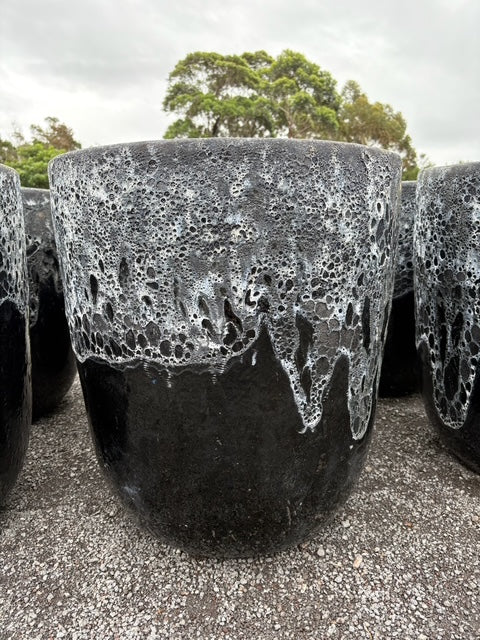 Black Glazed Lava Rock Tall U Pot Large