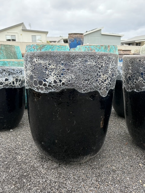 Black Glazed Lava Rock Tall U Pot Med