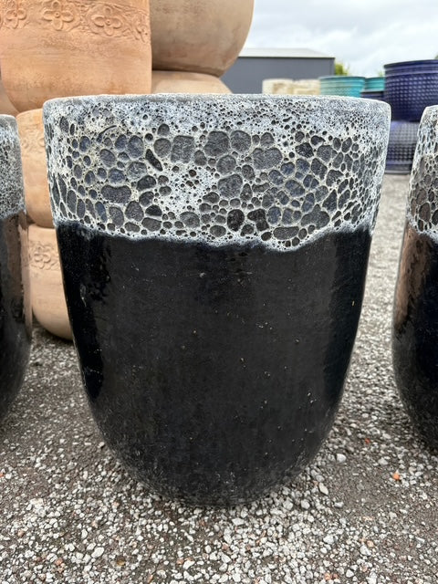Black Glazed Lava Rock Tall U Pot Small