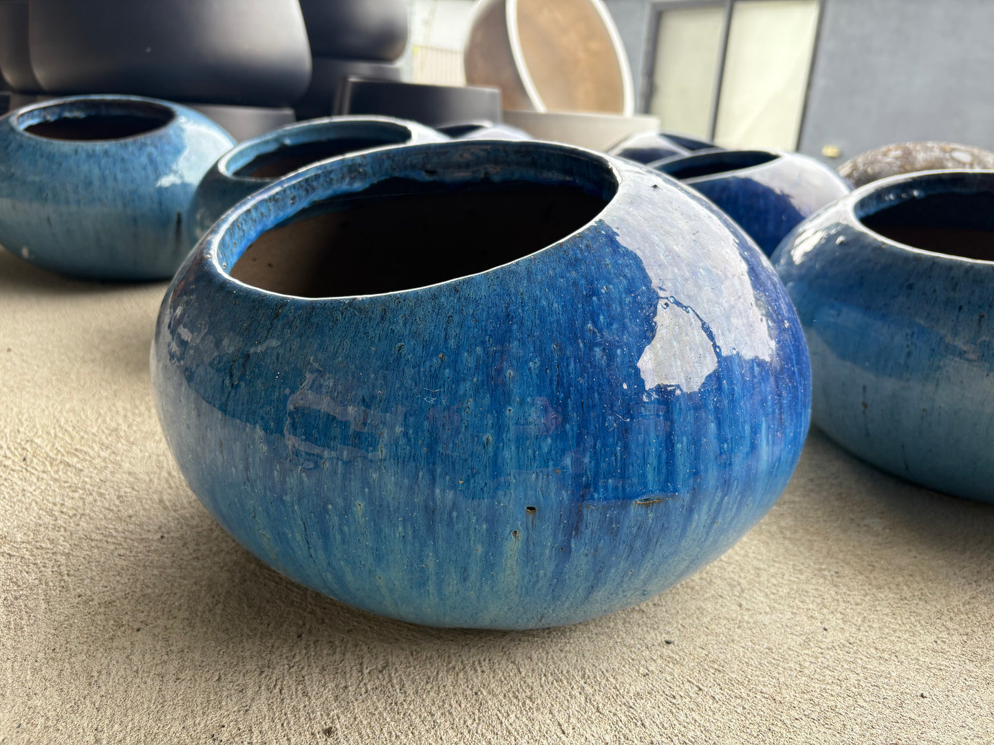 Blue Glaze Sphere Planter