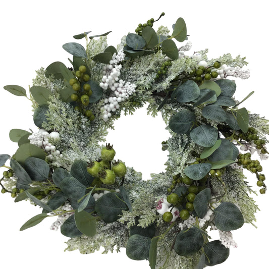 White Green Berry Wreath 50cm