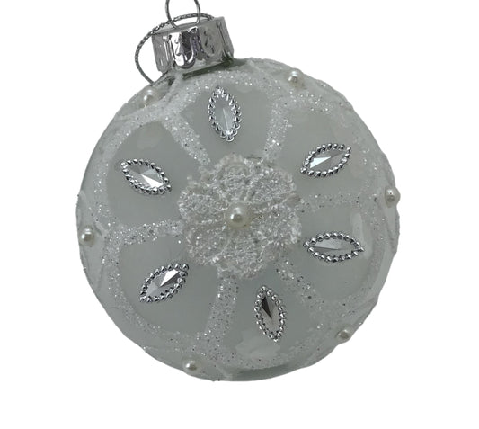 White Silver Floral Ball Hang Ornament