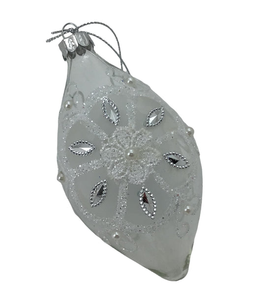 White Silver Floral Long Drop