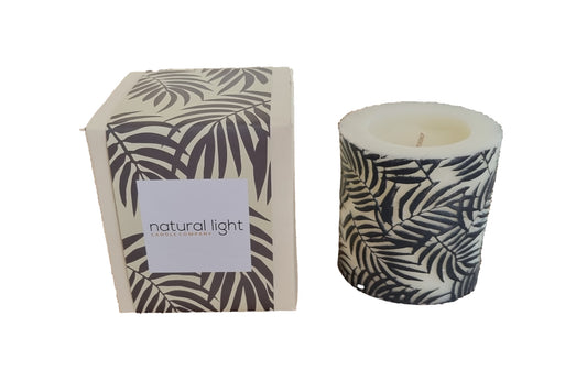 Palm Leaf 3" Pillar Wh/Char Lemon Grass