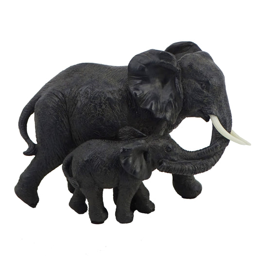 Savanna Resin Black Elephant Mum and Baby
