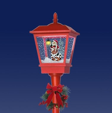 Christmas Lamp Post Santa, Lights, Snow
