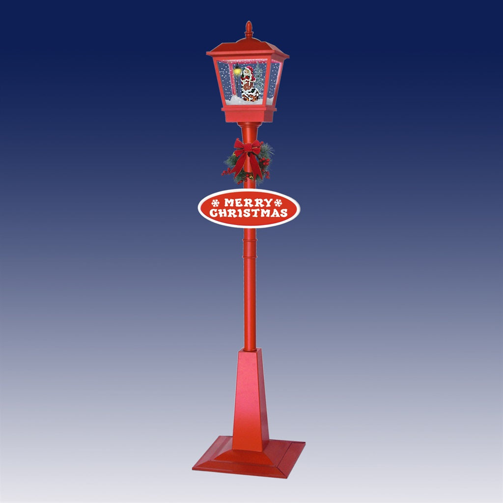 Christmas Lamp Post Santa, Lights, Snow