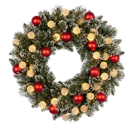 Snowy Bristle Wreath with Lights 61cm