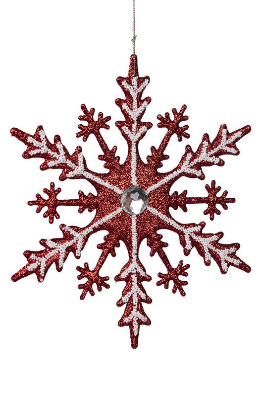 Red White Snowflake with Jewel Centre