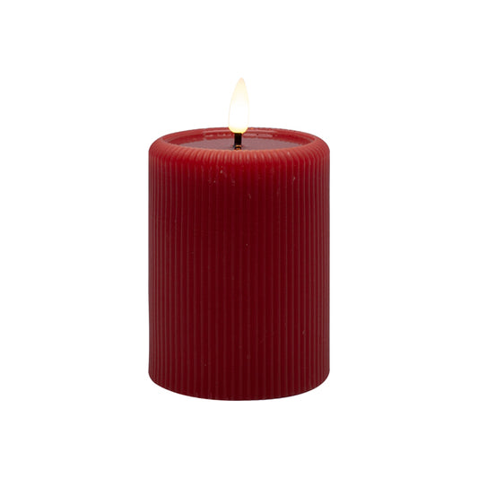 Aura Led Ribbed Candle Red Medium