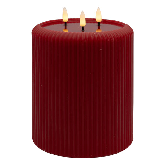 Aura Led Ribbed Candle Red 3 Wick