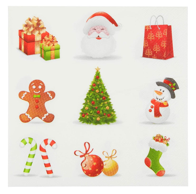 Xmas Fun 20pk Napkin White Red Green