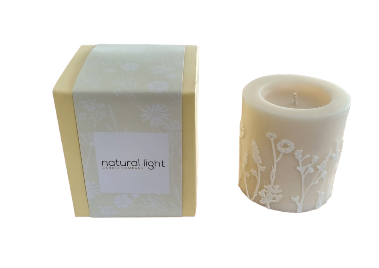 Wildflower 3" Rec Pillar Ivory/White