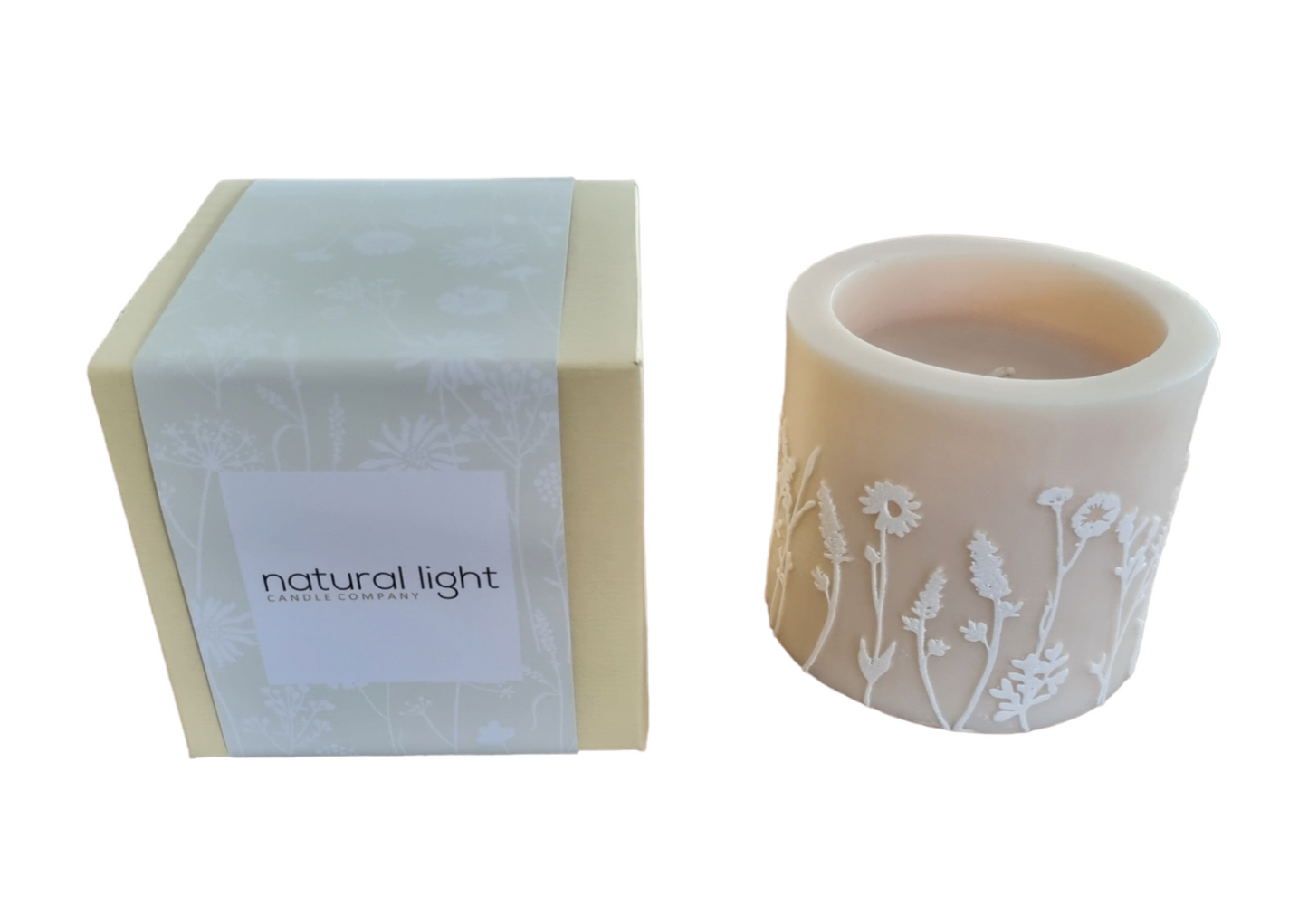 Wildflower 4" Rec Pillar Ivory/White