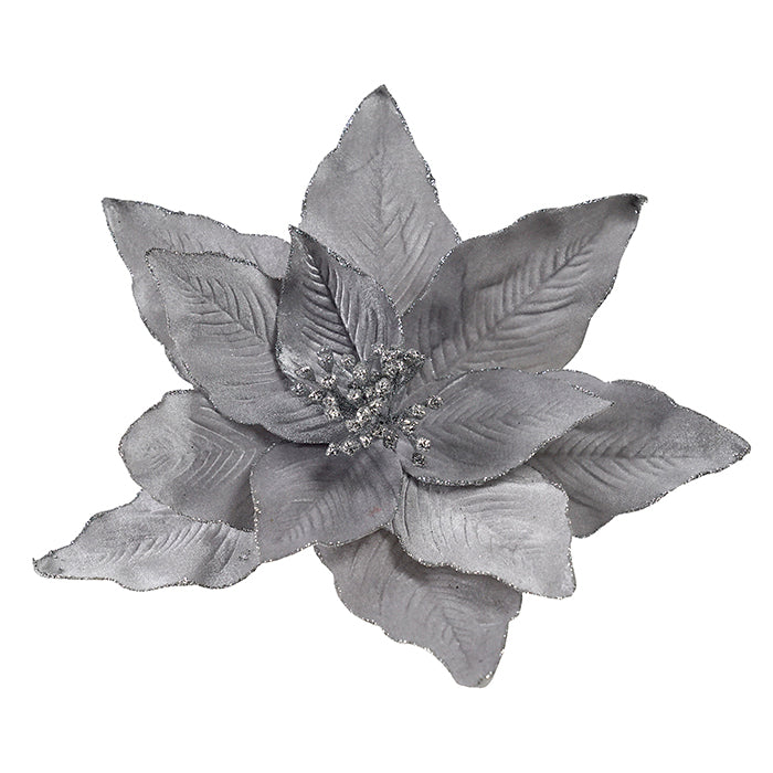 Poinsettia Dark Silver Clip