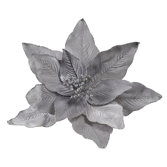 Poinsettia Dark Silver Clip
