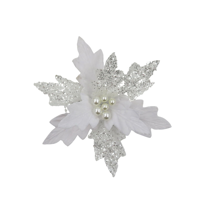Poinsettia White Ice Petals clip on
