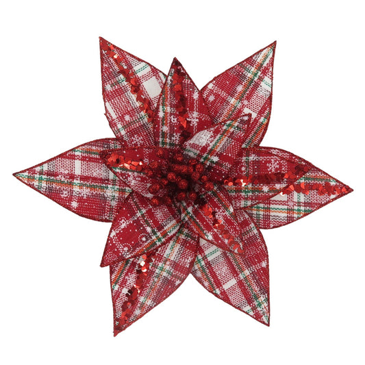 Poinsettia Tartan Red Glitter Clip