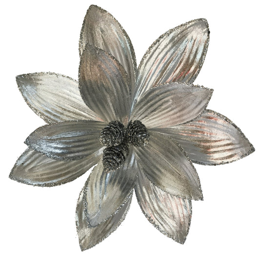 Poinsettia Shiny Silver Clip on